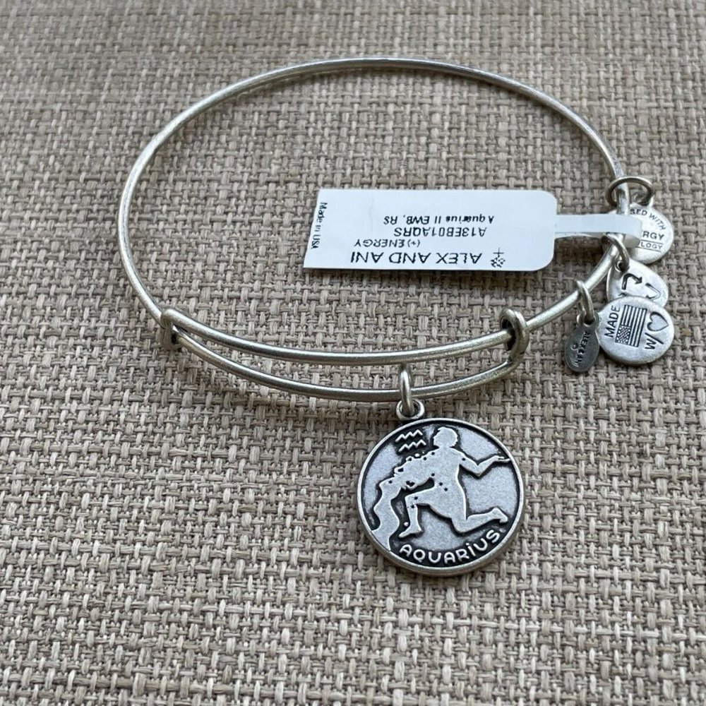 Alex And Ani Bracelet Zodiac AQUARIUS Silver Tone Wrist Band Size Adjustable $28
